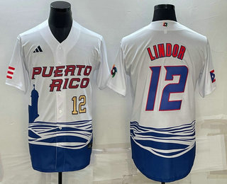 Men%27s Puerto Rico Baseball #23 Francisco Lindor Number White 2023 World Baseball Classic Stitched Jerseys
